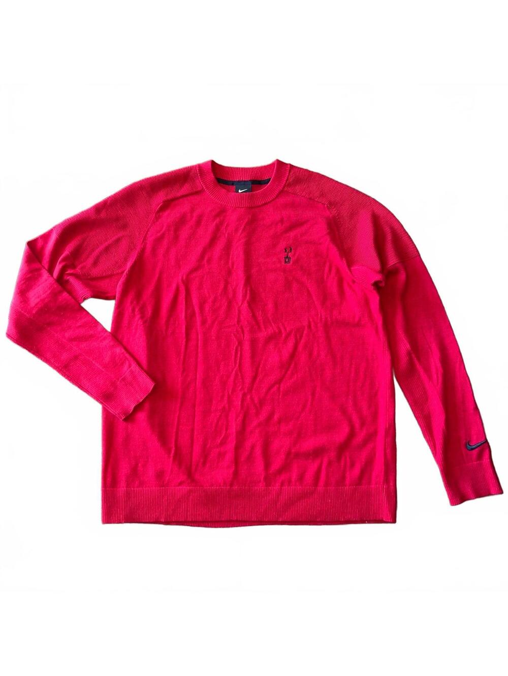 Nike Tiger Woods Wool Blend Sweater L Red Black Swoosh Golf Lightweight